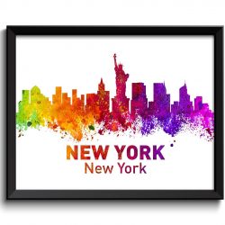 INSTANT DOWNLOAD New York Skyline City Colorful Watercolor Cityscape Poster Print Modern Landscape Art Painting Red Purple Pink Yellow Green