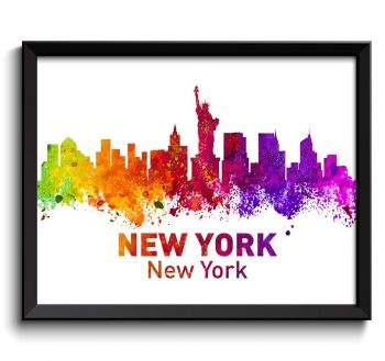 INSTANT DOWNLOAD New York Skyline City Colorful Watercolor Cityscape Poster Print Modern Landscape Art Painting Red Purple Pink Yellow Green