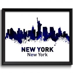 INSTANT DOWNLOAD New York Skyline City Navy Blue Black Watercolor Cityscape Poster Print Modern Abstract Landscape Art Painting