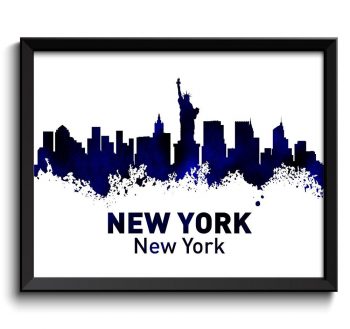 INSTANT DOWNLOAD New York Skyline City Navy Blue Black Watercolor Cityscape Poster Print Modern Abstract Landscape Art Painting