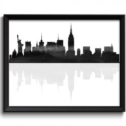 INSTANT DOWNLOAD New York Skyline New York Wall Art Print New York Poster Black White Grey Watercolor Painting