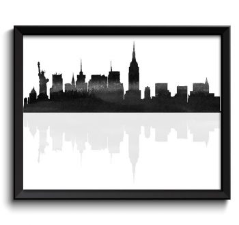 INSTANT DOWNLOAD New York Skyline New York Wall Art Print New York Poster Black White Grey Watercolor Painting