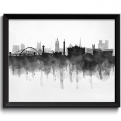 INSTANT DOWNLOAD Newcastle Skyline England Europe Cityscape Art Print Poster Black White Grey Watercolor Painting
