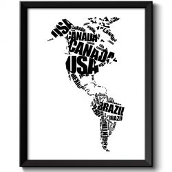 INSTANT DOWNLOAD North America Map Typography Text Word Cloud Black White Poster Print USA United States Canada Mexico Landscape Wall Art