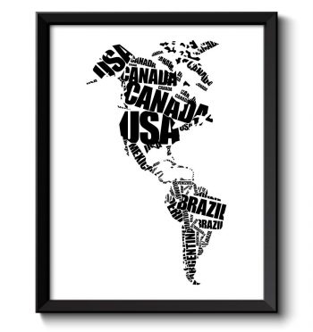 INSTANT DOWNLOAD North America Map Typography Text Word Cloud Black White Poster Print USA United States Canada Mexico Landscape Wall Art