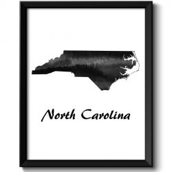 INSTANT DOWNLOAD North Carolina Map State Watercolor Painting Poster Print USA United States Landscape Art Black White Grey