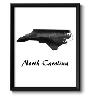 INSTANT DOWNLOAD North Carolina Map State Watercolor Painting Poster Print USA United States Landscape Art Black White Grey