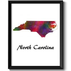 INSTANT DOWNLOAD North Carolina Map State Watercolor Painting Poster Print USA United States Landscape Art Colorful Rainbow