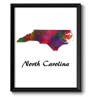 INSTANT DOWNLOAD North Carolina Map State Watercolor Painting Poster Print USA United States Landscape Art Colorful Rainbow