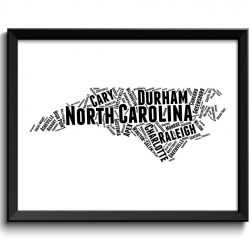 INSTANT DOWNLOAD North Carolina Map Typography Print Text Word Cloud Black White Poster Print USA United States Modern Landscape Wall Art