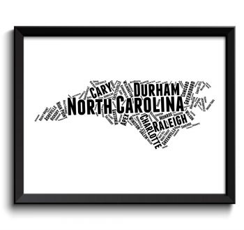 INSTANT DOWNLOAD North Carolina Map Typography Print Text Word Cloud Black White Poster Print USA United States Modern Landscape Wall Art