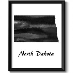 INSTANT DOWNLOAD North Dakota Map State Watercolor Painting Poster Print USA United States Abstract Landscape Art Black White Grey