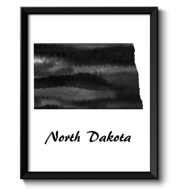 INSTANT DOWNLOAD North Dakota Map State Watercolor Painting Poster Print USA United States Abstract Landscape Art Black White Grey