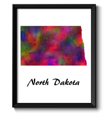 INSTANT DOWNLOAD North Dakota Map State Watercolor Painting Poster Print USA United States Abstract Landscape Art Colorful Rainbow