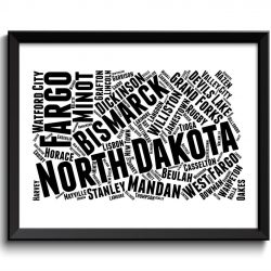 INSTANT DOWNLOAD North Dakota Map Typography Print Text Word Cloud Black White Poster Print USA United States Landscape Wall Art Painting