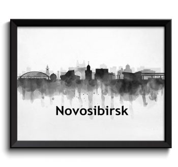 INSTANT DOWNLOAD Novosibirsk Skyline City Name Russia Cityscape Art Print Poster Black White Grey Watercolor Painting Landscape Wall Art