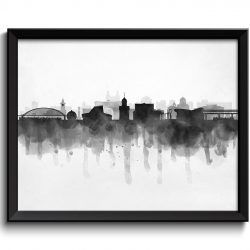 INSTANT DOWNLOAD Novosibirsk Skyline Russia Cityscape Art Print Poster Black White Grey Watercolor Painting Landscape Home Decor Wall Art