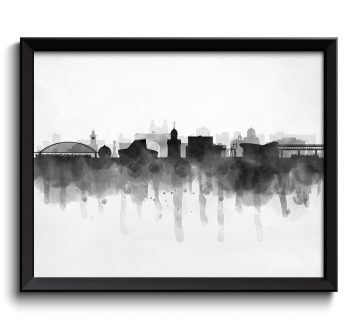 INSTANT DOWNLOAD Novosibirsk Skyline Russia Cityscape Art Print Poster Black White Grey Watercolor Painting Landscape Home Decor Wall Art