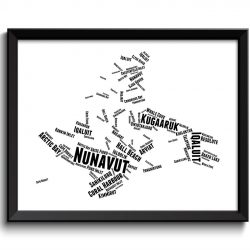 INSTANT DOWNLOAD Nunavut Map Province Canada Text Word Watercolor Poster Print Black White Modern Abstract Landscape Art Painting Word Cloud