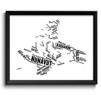 INSTANT DOWNLOAD Nunavut Map Province Canada Text Word Watercolor Poster Print Black White Modern Abstract Landscape Art Painting Word Cloud