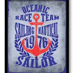 INSTANT DOWNLOAD Oceanic Race Team Nautical Wall Art Print Ocean Beach Poster Seaside Sailing Navy Blue Red Bathroom Home Decor Vintage