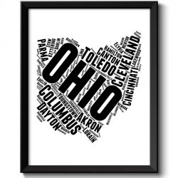 INSTANT DOWNLOAD Ohio Map State Text Word Cloud Black White Poster Print USA United States Modern Abstract Print Landscape Wall Art Painting