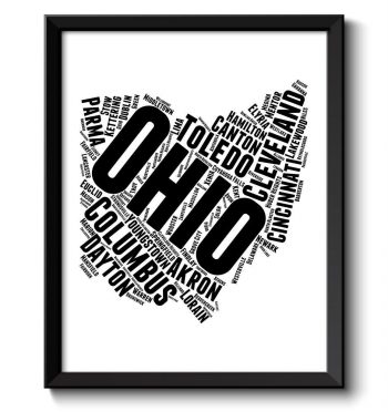 INSTANT DOWNLOAD Ohio Map State Text Word Cloud Black White Poster Print USA United States Modern Abstract Print Landscape Wall Art Painting