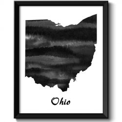 INSTANT DOWNLOAD Ohio Map State Watercolor Painting Poster Print USA United States Modern Abstract Landscape Art Black White Grey