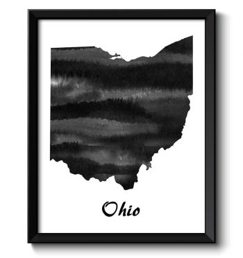 INSTANT DOWNLOAD Ohio Map State Watercolor Painting Poster Print USA United States Modern Abstract Landscape Art Black White Grey