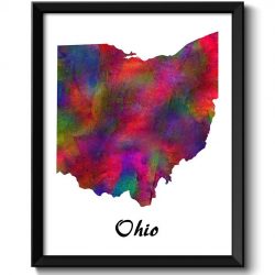 INSTANT DOWNLOAD Ohio Map State Watercolor Painting Poster Print USA United States Modern Abstract Landscape Art Colorful Rainbow