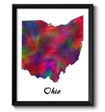 INSTANT DOWNLOAD Ohio Map State Watercolor Painting Poster Print USA United States Modern Abstract Landscape Art Colorful Rainbow