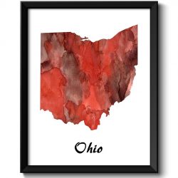 INSTANT DOWNLOAD Ohio Map State Watercolor Red Brown Painting Poster Print USA United States Abstract Landscape Art