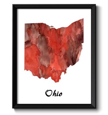 INSTANT DOWNLOAD Ohio Map State Watercolor Red Brown Painting Poster Print USA United States Abstract Landscape Art