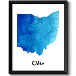 INSTANT DOWNLOAD Ohio Map State Watercolor Turquoise Blue Painting Poster Print USA United States Abstract Landscape Art