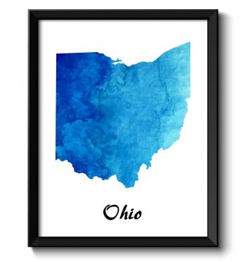 INSTANT DOWNLOAD Ohio Map State Watercolor Turquoise Blue Painting Poster Print USA United States Abstract Landscape Art