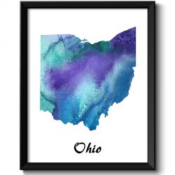 INSTANT DOWNLOAD Ohio Map State Watercolor Turquoise Blue Purple Green Painting Poster Print USA United States Abstract Landscape Art