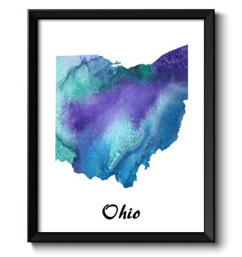 INSTANT DOWNLOAD Ohio Map State Watercolor Turquoise Blue Purple Green Painting Poster Print USA United States Abstract Landscape Art