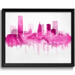 INSTANT DOWNLOAD Oklahoma City Pink Raspberry Skyline Oklahoma USA United States Cityscape Art Print Poster Watercolor Painting