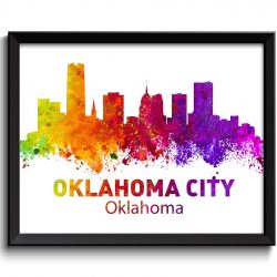 INSTANT DOWNLOAD Oklahoma City Skyline Colorful Watercolor Cityscape Poster Print Landscape Art Painting Red Purple Pink Yellow Green