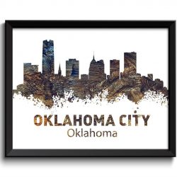 INSTANT DOWNLOAD Oklahoma City Skyline Navy Blue Beige Brown Grey Watercolor Cityscape Poster Print Landscape Art Painting