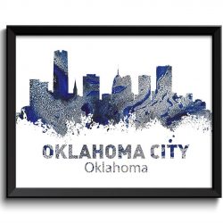 INSTANT DOWNLOAD Oklahoma City Skyline Navy Blue Grey Silver Gray Watercolor Cityscape Poster Print Landscape Art Painting