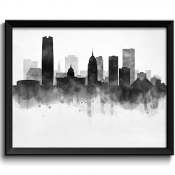 INSTANT DOWNLOAD Oklahoma City Skyline Oklahoma USA United States Cityscape Art Print Poster Black White Grey Watercolor Painting