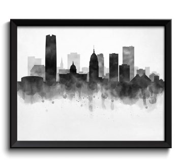 INSTANT DOWNLOAD Oklahoma City Skyline Oklahoma USA United States Cityscape Art Print Poster Black White Grey Watercolor Painting