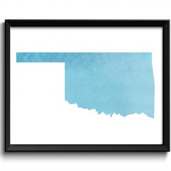 INSTANT DOWNLOAD Oklahoma Map State Sky Blue Watercolor Painting Poster Print USA United States Abstract Landscape Art