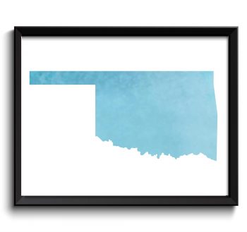 INSTANT DOWNLOAD Oklahoma Map State Sky Blue Watercolor Painting Poster Print USA United States Abstract Landscape Art