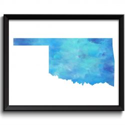 INSTANT DOWNLOAD Oklahoma Map State Sky Turquoise Blue Watercolor Painting Poster Print USA United States Abstract Landscape Art