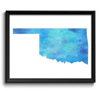 INSTANT DOWNLOAD Oklahoma Map State Sky Turquoise Blue Watercolor Painting Poster Print USA United States Abstract Landscape Art