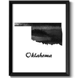 INSTANT DOWNLOAD Oklahoma Map State Watercolor Painting Poster Print USA United States Abstract Landscape Art Black White Grey