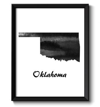 INSTANT DOWNLOAD Oklahoma Map State Watercolor Painting Poster Print USA United States Abstract Landscape Art Black White Grey