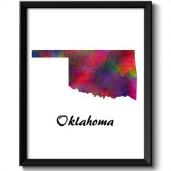 INSTANT DOWNLOAD Oklahoma Map State Watercolor Painting Poster Print USA United States Abstract Landscape Art Colorful Rainbow